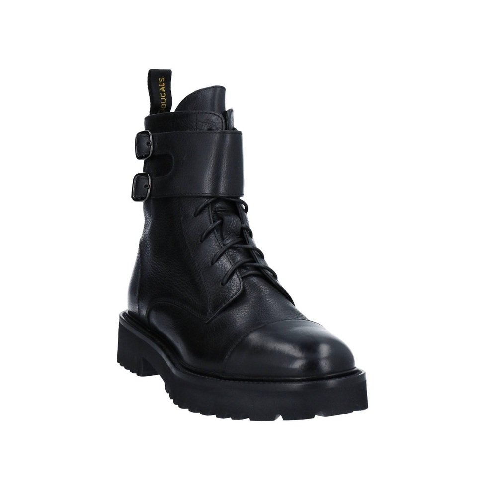 Doucal’s Black Leather Combat Booties US 6